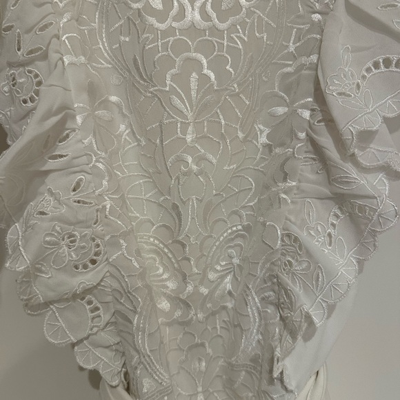 White Embroidered Lace Ruffle Romper - Picture 6 of 7